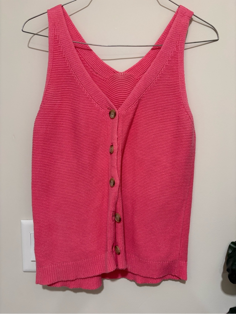 LOFT Pink Knit Button-Front Tank